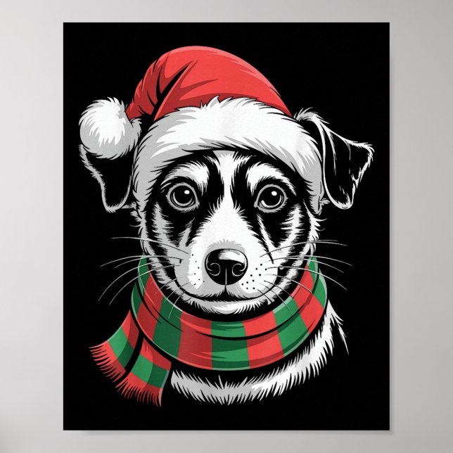 Rat Terrier Dog Xmas Santa Hat Scarf Christmas Cos Poster (Front)