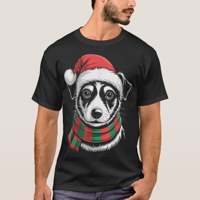 Rat Terrier Dog Xmas Santa T-Shirt (Front)