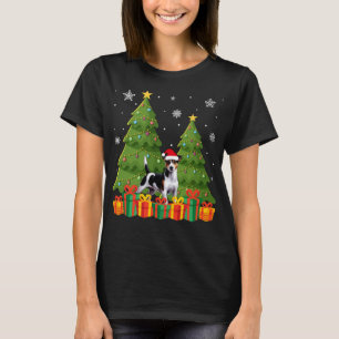 Rat Terrier Dog Xmas Tree Lights Santa Hat Ugly Ch T-Shirt