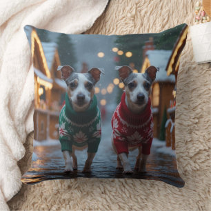 Rat Terrier Dogs Christmas Snow Holiday Cushion