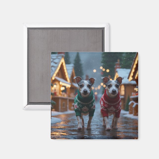 Rat Terrier Dogs Christmas Snow Holiday Magnet (Front/Back)