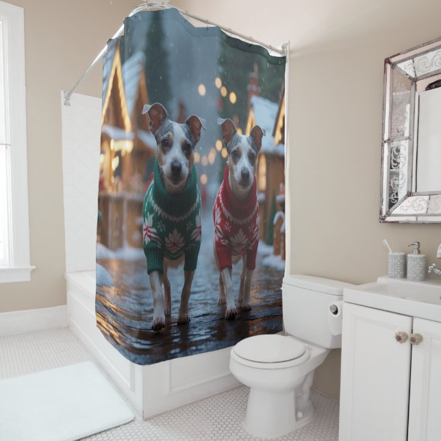 Rat Terrier Dogs Christmas Snow Holiday Shower Curtain (In Situ)