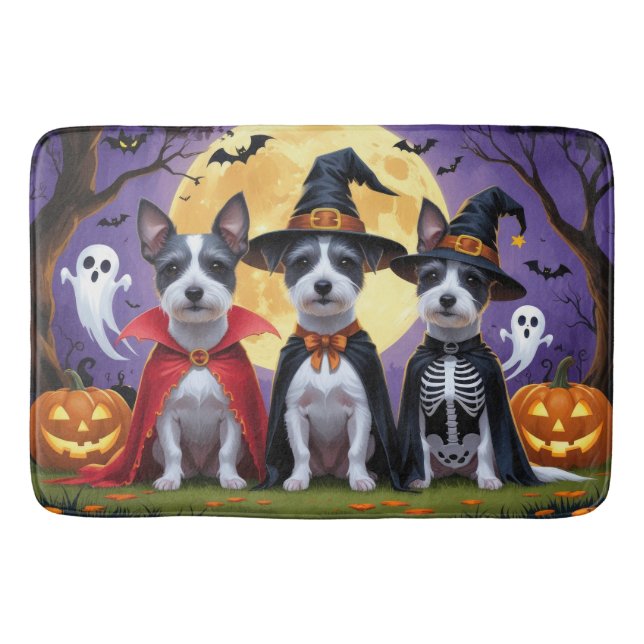 Rat Terrier Dogs Pumpkin Halloween Funny Bath Mat (Front)
