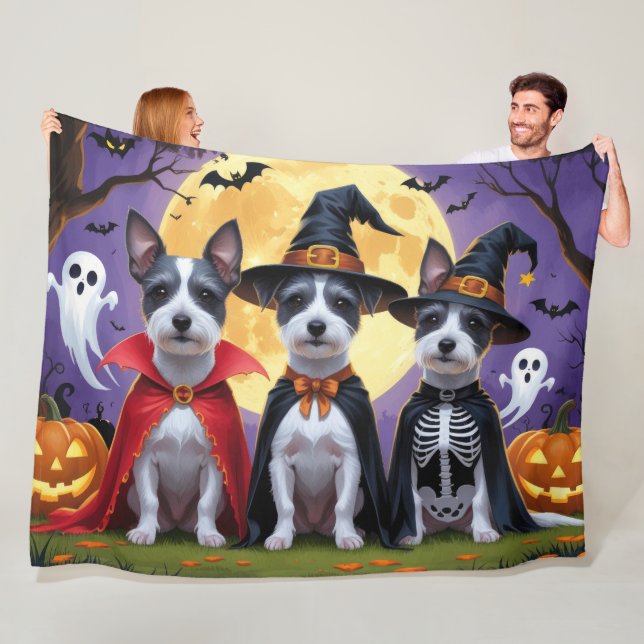 Rat Terrier Dogs Pumpkin Halloween Funny Fleece Blanket (In Situ)