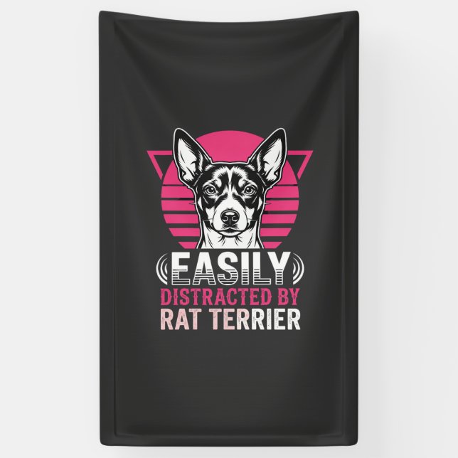 Rat Terrier Easily Distracted Retro Dog Banner (Vertical)