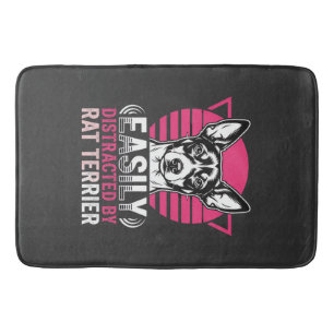 Rat Terrier Easily Distracted Retro Dog Bath Mat