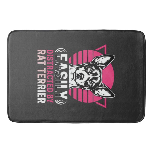 Rat Terrier Easily Distracted Retro Dog Bath Mat (Front)