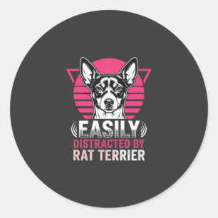 Rat Terrier Easily Distracted Retro Dog Classic Round Sticker