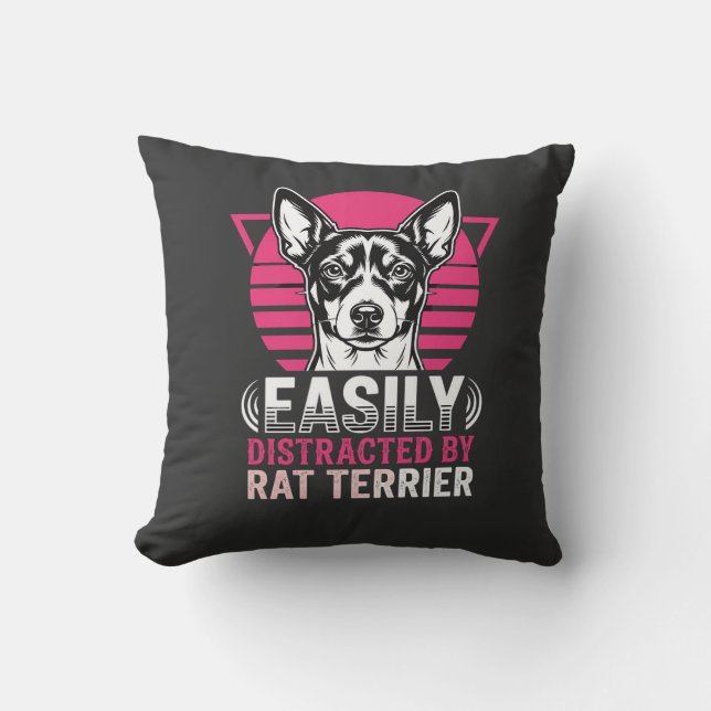 Rat Terrier Easily Distracted Retro Dog Cushion (Front)