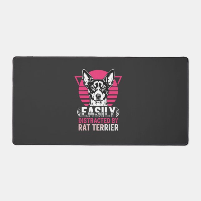 Rat Terrier Easily Distracted Retro Dog Desk Mat (Front)