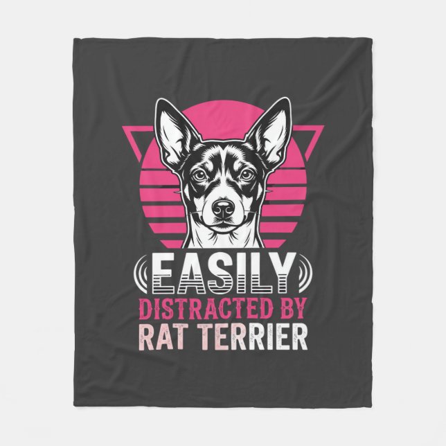 Rat Terrier Easily Distracted Retro Dog Fleece Blanket (Front)