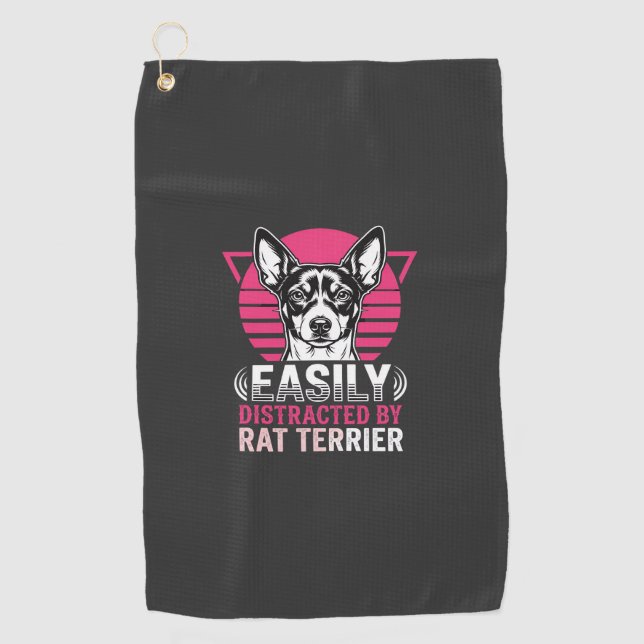 Rat Terrier Easily Distracted Retro Dog Golf Towel (Front)
