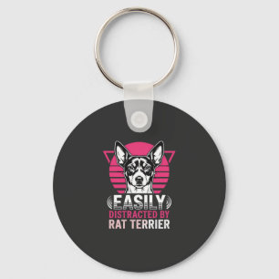 Rat Terrier Easily Distracted Retro Dog Key Ring