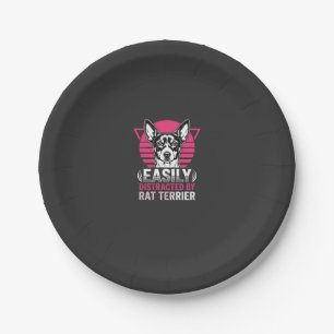 Rat Terrier Easily Distracted Retro Dog Paper Plate