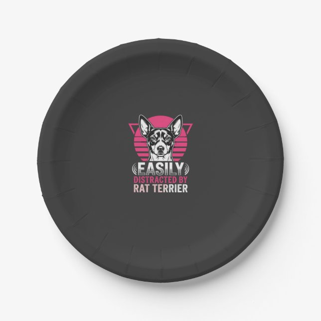 Rat Terrier Easily Distracted Retro Dog Paper Plate (Front)