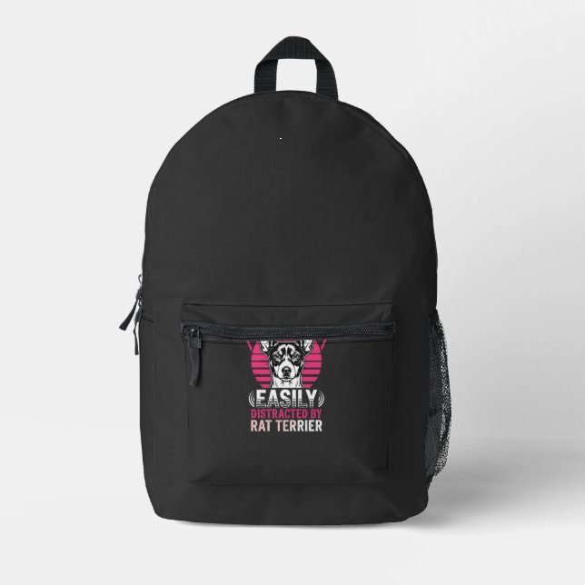 Rat Terrier Easily Distracted Retro Dog Printed Backpack (Front)