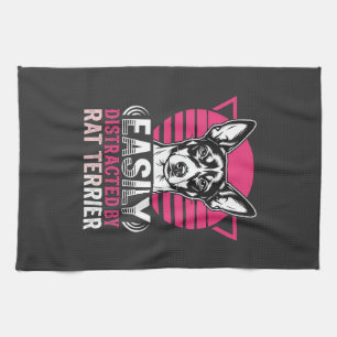 Rat Terrier Easily Distracted Retro Dog Tea Towel