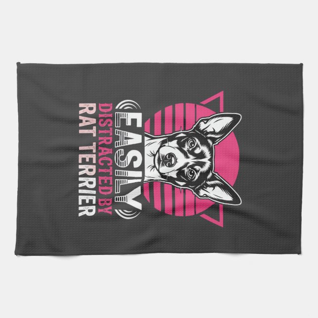 Rat Terrier Easily Distracted Retro Dog Tea Towel (Horizontal)