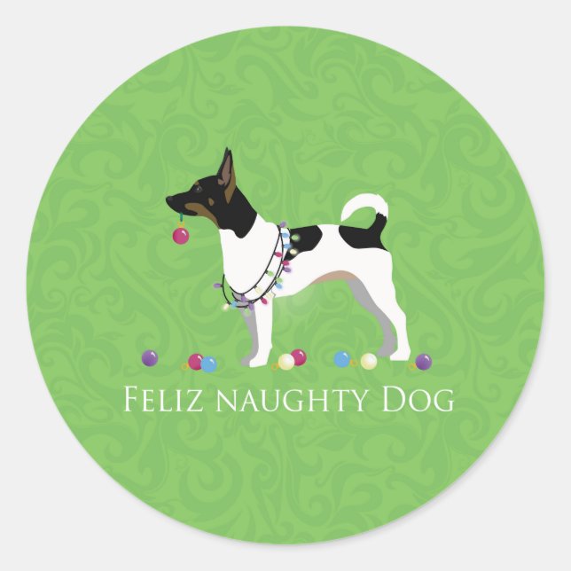 Rat Terrier Feliz Naughty Dog Christmas Classic Round Sticker (Front)