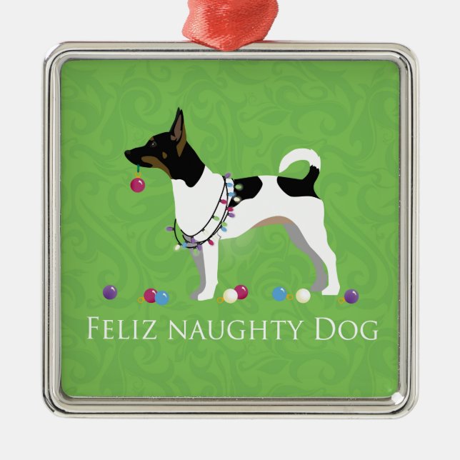 Rat Terrier Feliz Naughty Dog Christmas Metal Tree Decoration (Front)