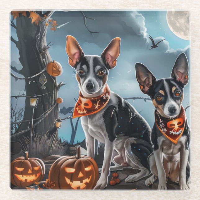 Rat Terrier Halloween Spooky  Glass Coaster (Front)
