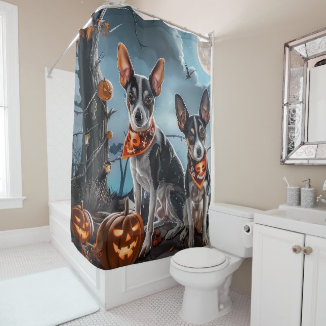 Rat Terrier Halloween Spooky  Shower Curtain (In Situ)
