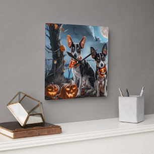 Rat Terrier Halloween Spooky  Square Wall Clock