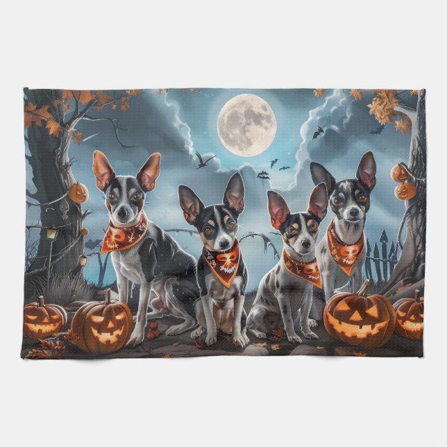 Rat Terrier Halloween Spooky  Tea Towel (Horizontal)
