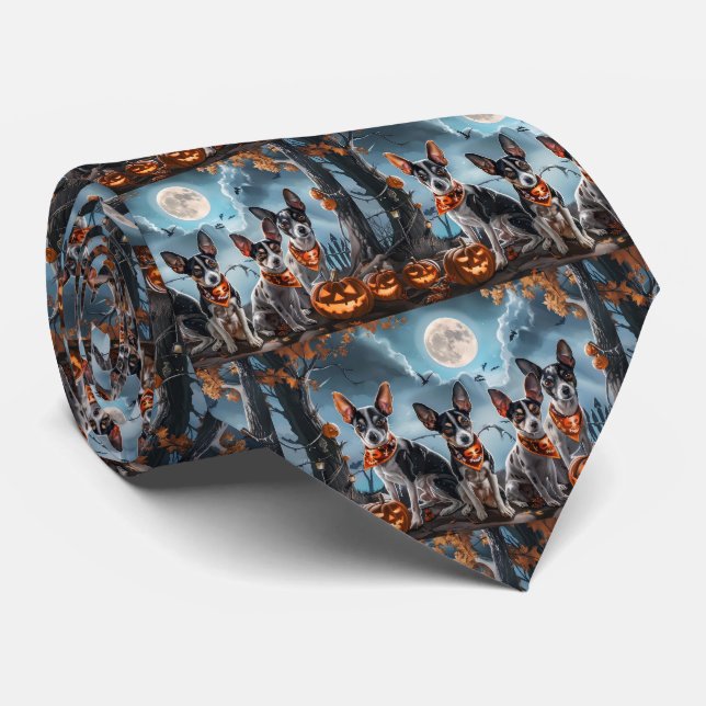 Rat Terrier Halloween Spooky  Tie (Rolled)