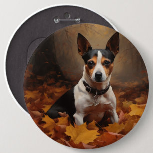 Rat Terrier in Autumn Leaves Fall Inspire 6 Cm Round Badge