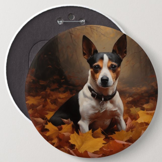 Rat Terrier in Autumn Leaves Fall Inspire  6 Cm Round Badge (Front & Back)