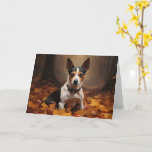 Rat Terrier in Autumn Leaves Fall Inspire  Card