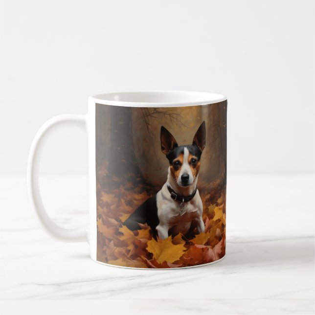 Rat Terrier in Autumn Leaves Fall Inspire  Coffee Mug (Left)