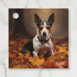 Rat Terrier in Autumn Leaves Fall Inspire Favour Tags
