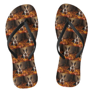 Rat Terrier in Autumn Leaves Fall Inspire Flip Flops