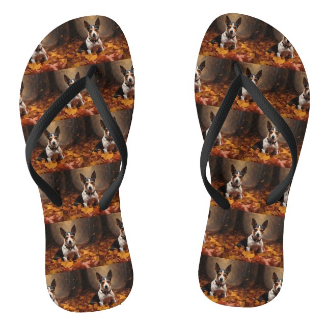 Rat Terrier in Autumn Leaves Fall Inspire  Flip Flops (Footbed)