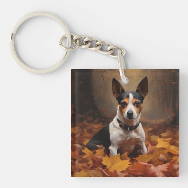 Rat Terrier in Autumn Leaves Fall Inspire  Key Ring (Front)