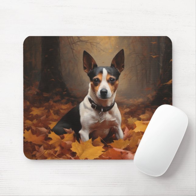 Rat Terrier in Autumn Leaves Fall Inspire  Mouse Mat (With Mouse)