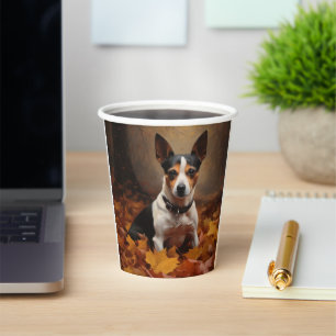 Rat Terrier in Autumn Leaves Fall Inspire Paper Cups