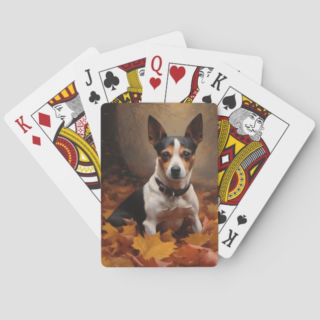 Rat Terrier in Autumn Leaves Fall Inspire  Playing Cards (Back)