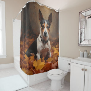 Rat Terrier in Autumn Leaves Fall Inspire  Shower Curtain
