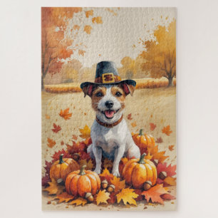 Rat Terrier In Autumn Leaves Thanksgiving Art  Jigsaw Puzzle