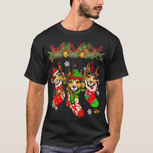 Rat Terrier In Socks Christmas Santa Hat Xmas T-Shirt
