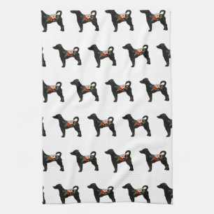 Rat Terrier NN Dog Boho Floral Silhouette Tea Towel