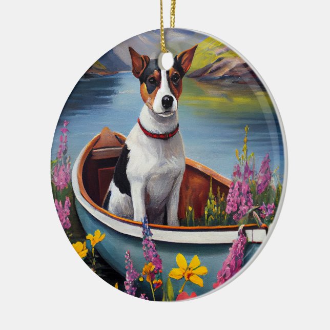 Rat Terrier on a Paddle: A Scenic Adventure Ceramic Tree Decoration (Left)