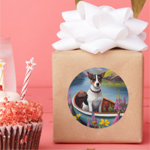 Rat Terrier on a Paddle: A Scenic Adventure Classic Round Sticker