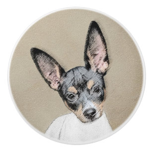 Rat Terrier Painting - Cute Original Dog Art Ceramic Knob