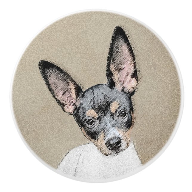 Rat Terrier Painting - Cute Original Dog Art Ceramic Knob (Front)