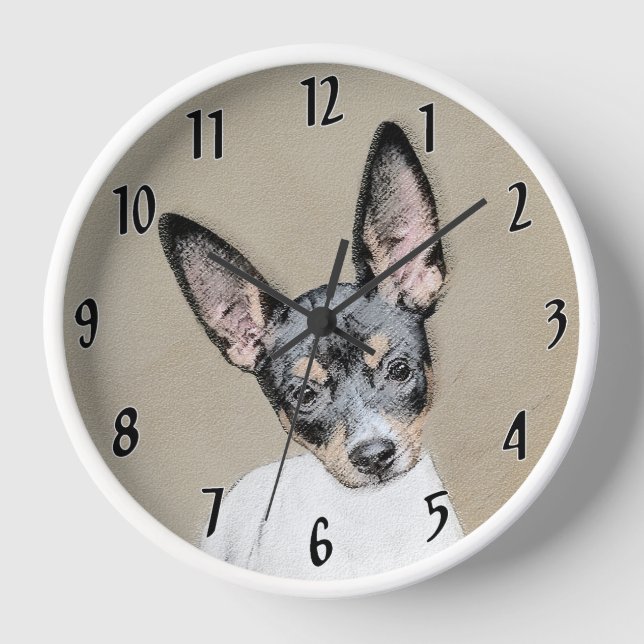Rat Terrier Painting - Cute Original Dog Art Clock (Front)