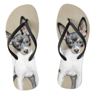 Rat Terrier Painting - Cute Original Dog Art Flip Flops
